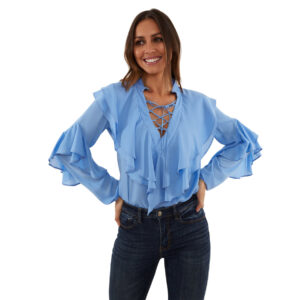 Blusa casual de mezclilla delgada con cuello v