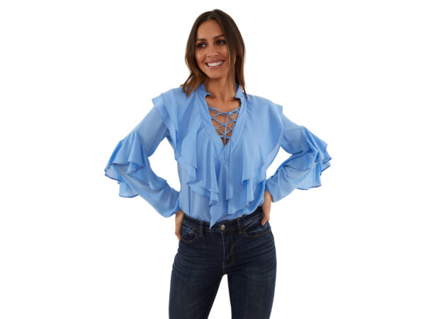 Blusa casual de mezclilla delgada con cuello v